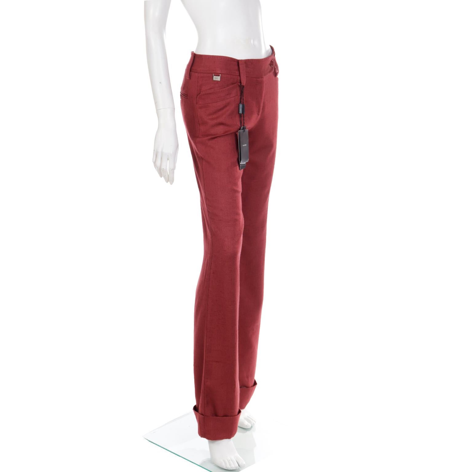 Dolce & Gabbana Cardinal Red 100% Silk Trousers Deadstock with Original Tags In Excellent Condition For Sale In Portland, OR