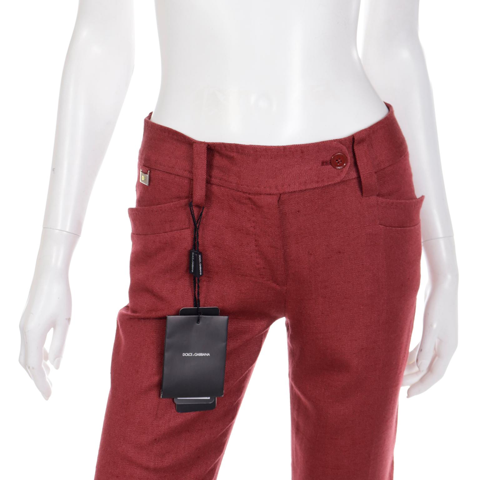 Women's Dolce & Gabbana Cardinal Red 100% Silk Trousers Deadstock with Original Tags For Sale