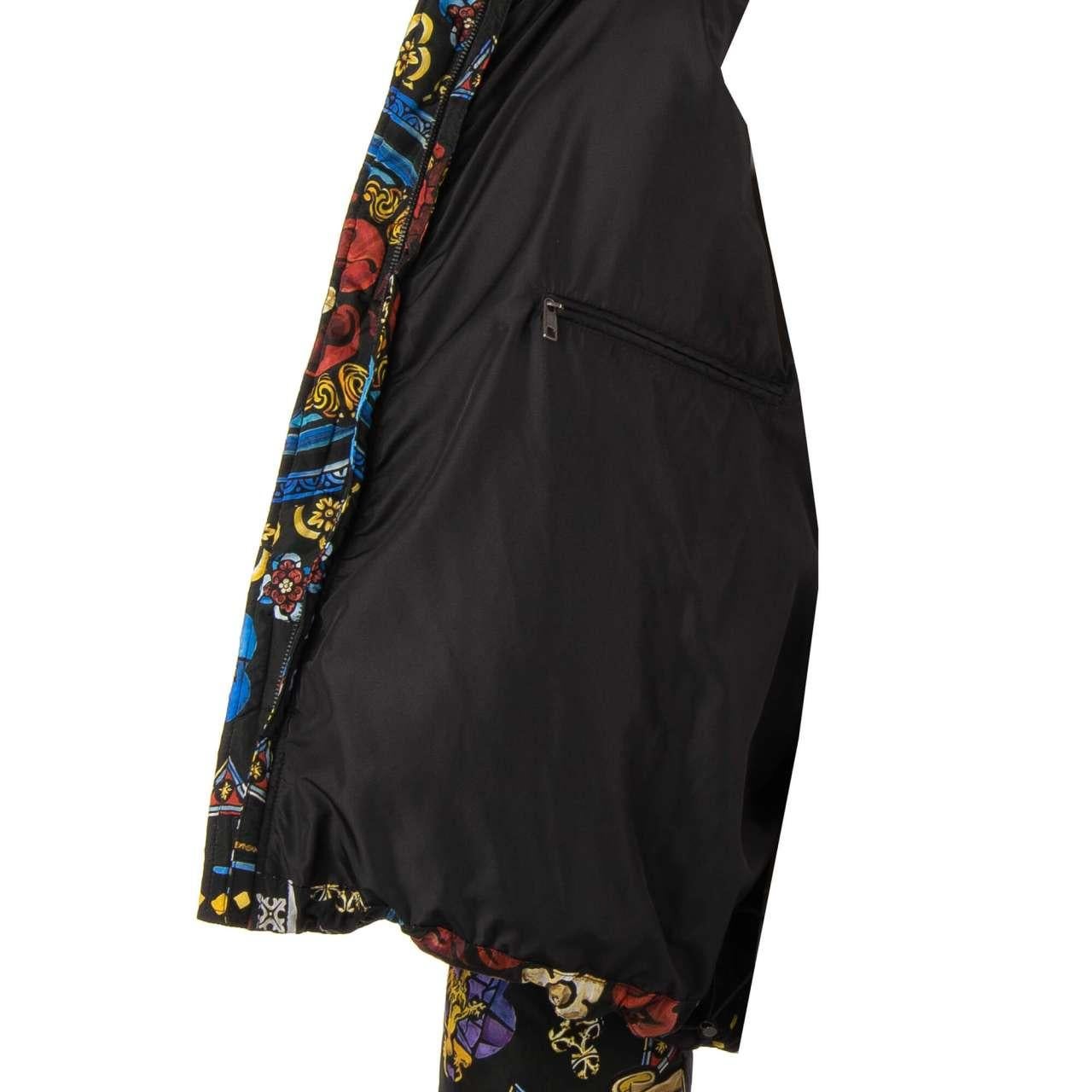 Dolce & Gabbana Carolus Magnus Printed Down Bomber Jacket with Hoody Black M For Sale 2