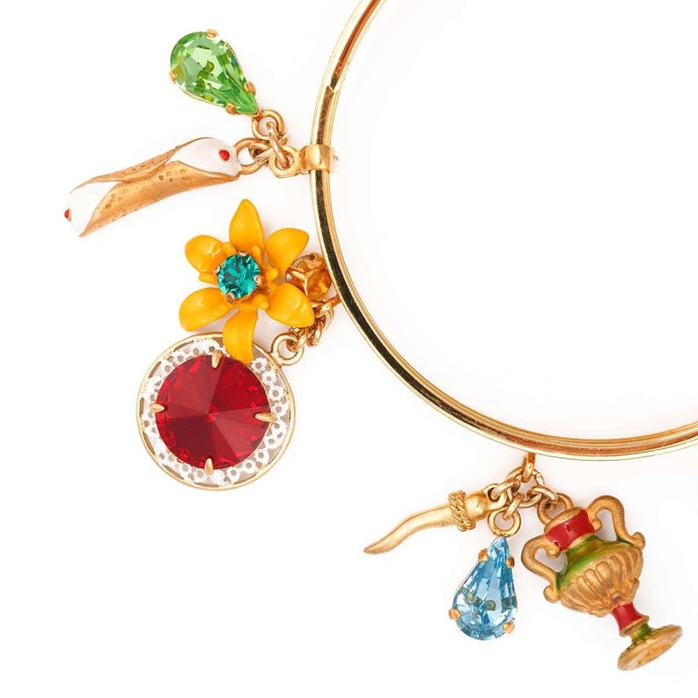 Dolce & Gabbana Green Leaves Gold Brass Crystal Flower Pendant Necklace