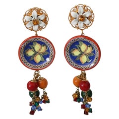 Dolce & Gabbana Boucles d'oreilles à clips Carretto en forme de goutte de citron motifs floraux