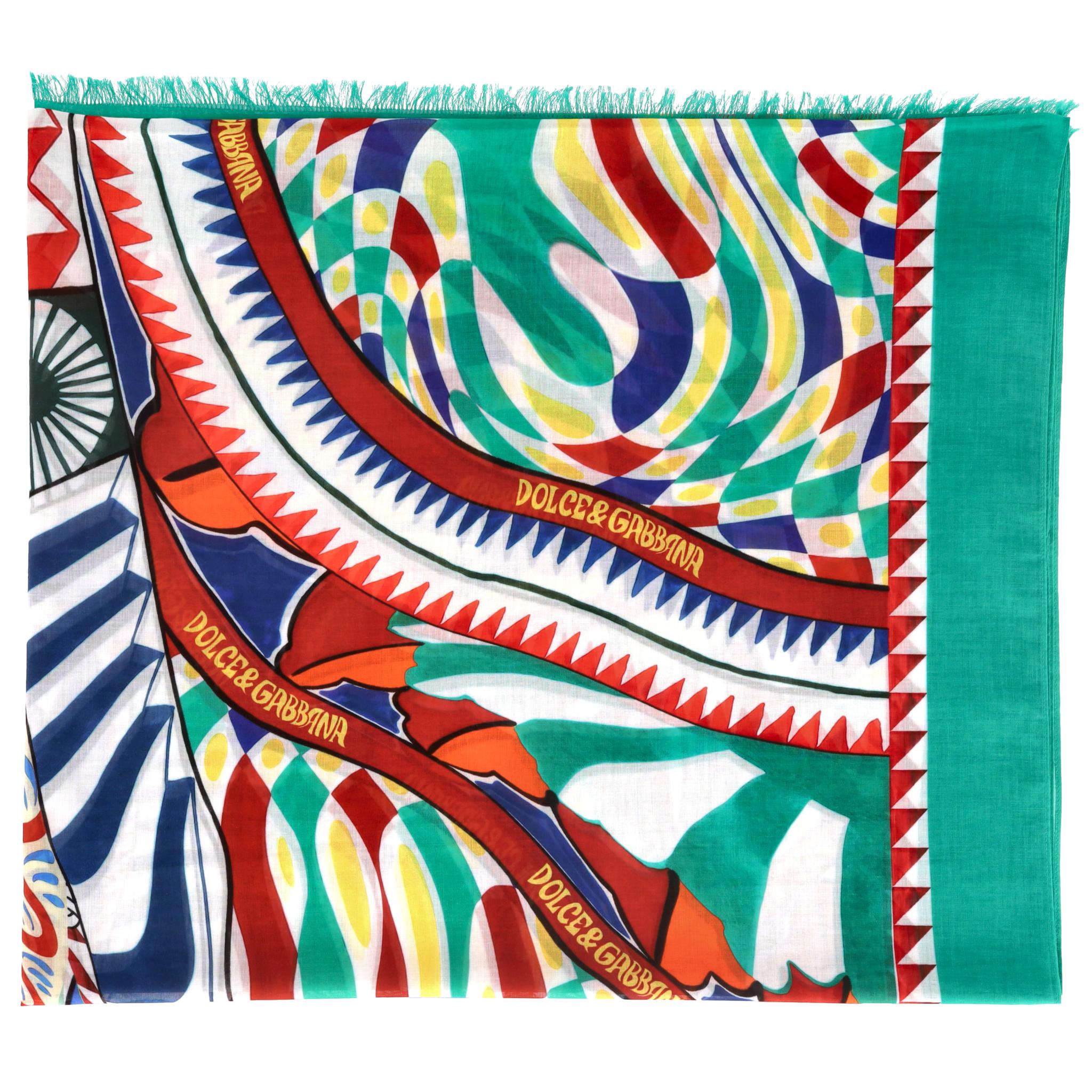 Dolce & Gabbana - Paréo en coton imprimé Carretto Pour femmes en vente