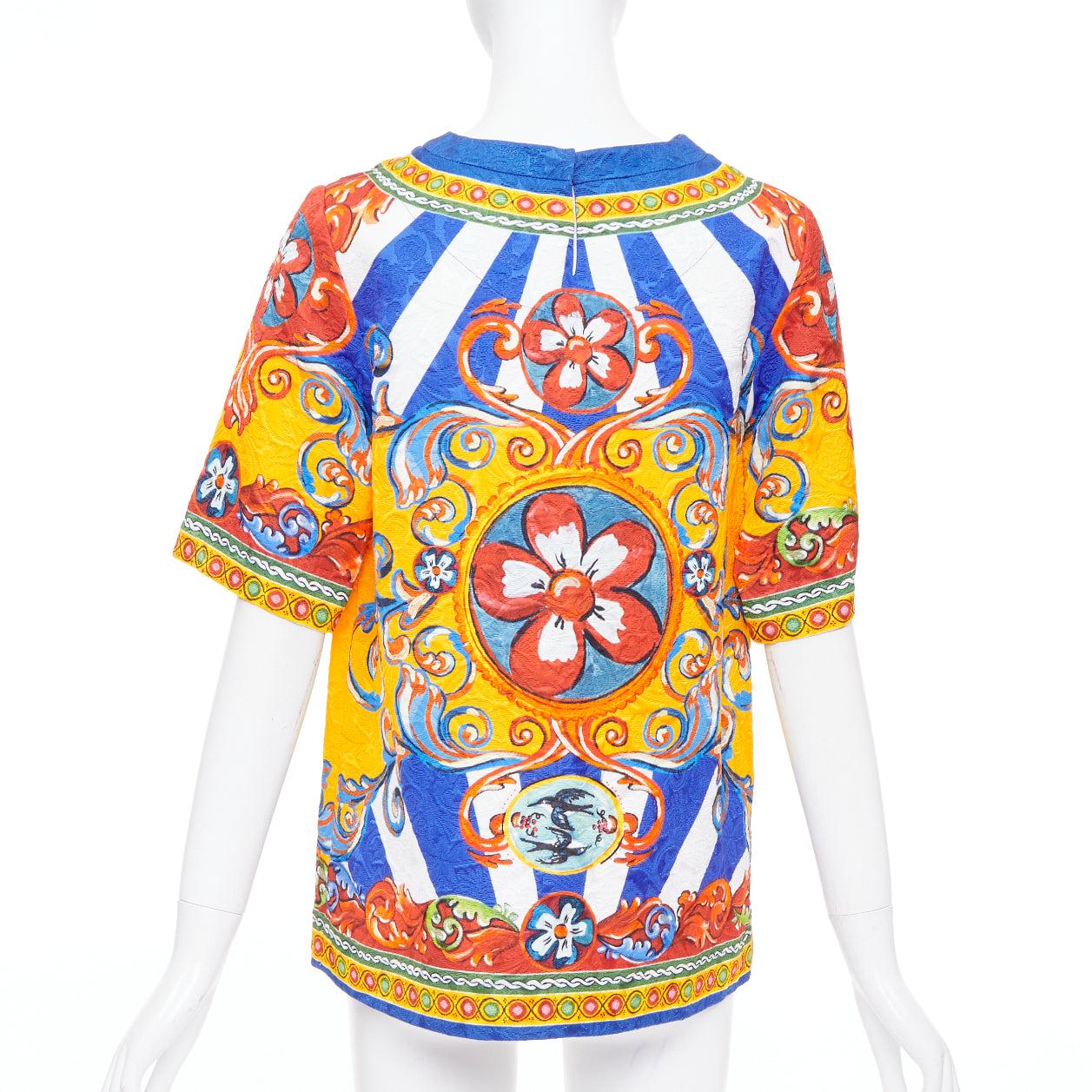 Donna DOLCE GABBANA Carretto Siciliano giallo blu stampa jacquard top tunica IT40 S in vendita