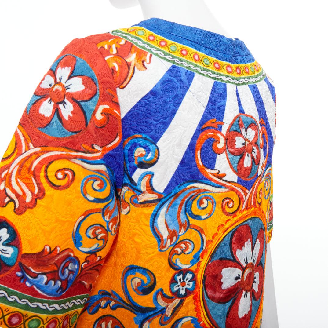 DOLCE GABBANA Carretto Siciliano giallo blu stampa jacquard top tunica IT40 S in vendita 2