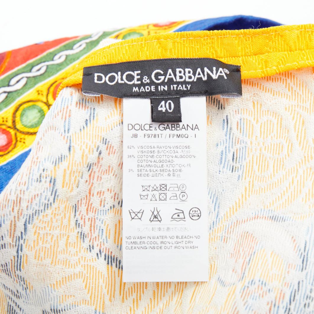 DOLCE GABBANA Carretto Siciliano giallo blu stampa jacquard top tunica IT40 S in vendita 3