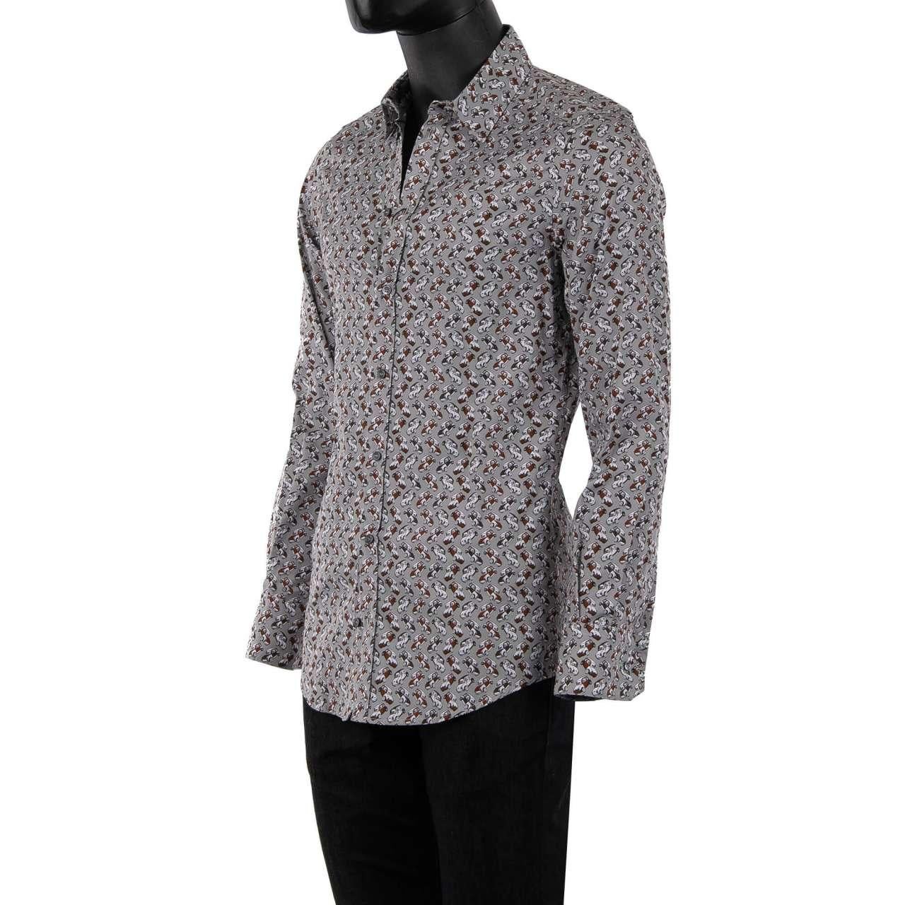 Men's Dolce & Gabbana - Cars Printed Cotton Shirt GOLD Gray 38 For Sale