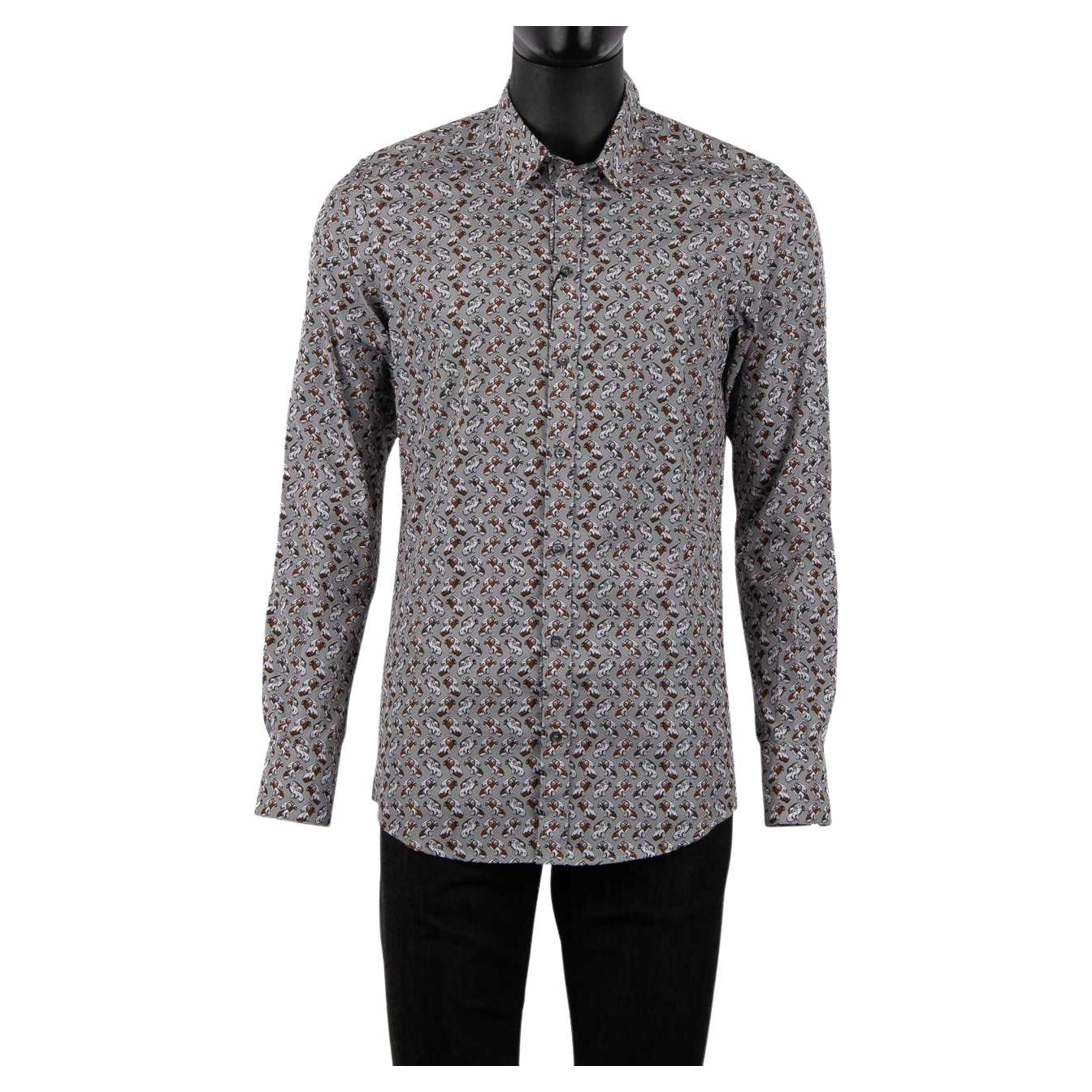 Dolce & Gabbana - Cars Printed Cotton Shirt GOLD Gray 38 For Sale