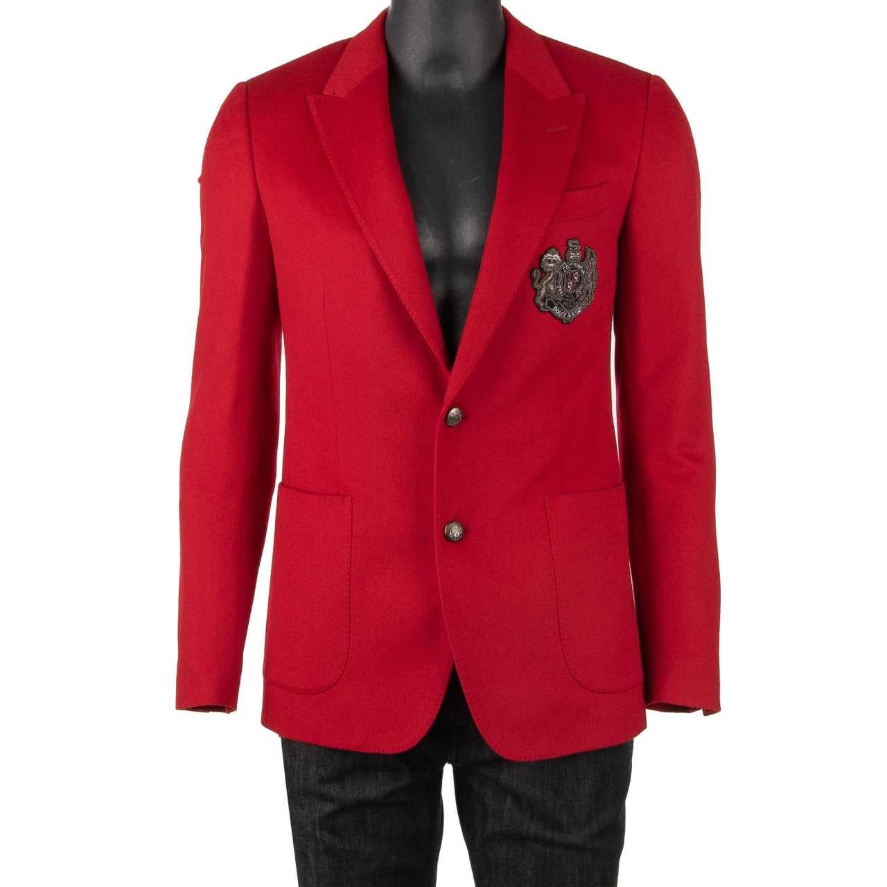 Dolce & Gabbana Cashmere Blazer with embroidered Logo Coat of Arms Red 44 In Excellent Condition For Sale In Erkrath, DE