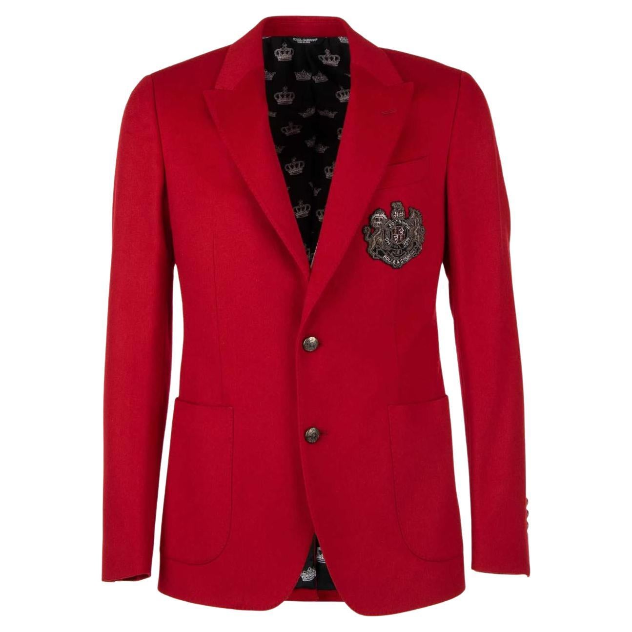 Dolce & Gabbana Cashmere Blazer with embroidered Logo Coat of Arms Red 44 For Sale