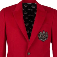 Dolce & Gabbana Cashmere Blazer with embroidered Logo Coat of Arms Red 46