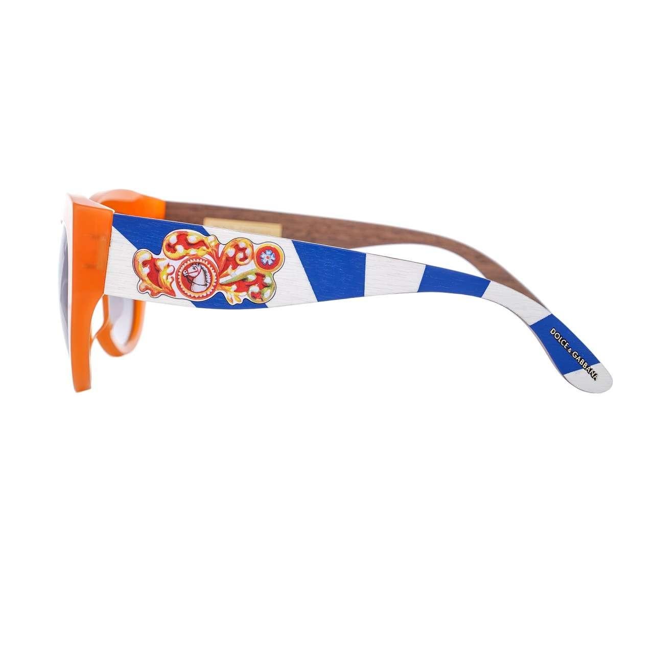 Dolce & Gabbana - Cat Eye Carretto Sunglasses DG 4278 Wood Orange Blue In Excellent Condition For Sale In Erkrath, DE