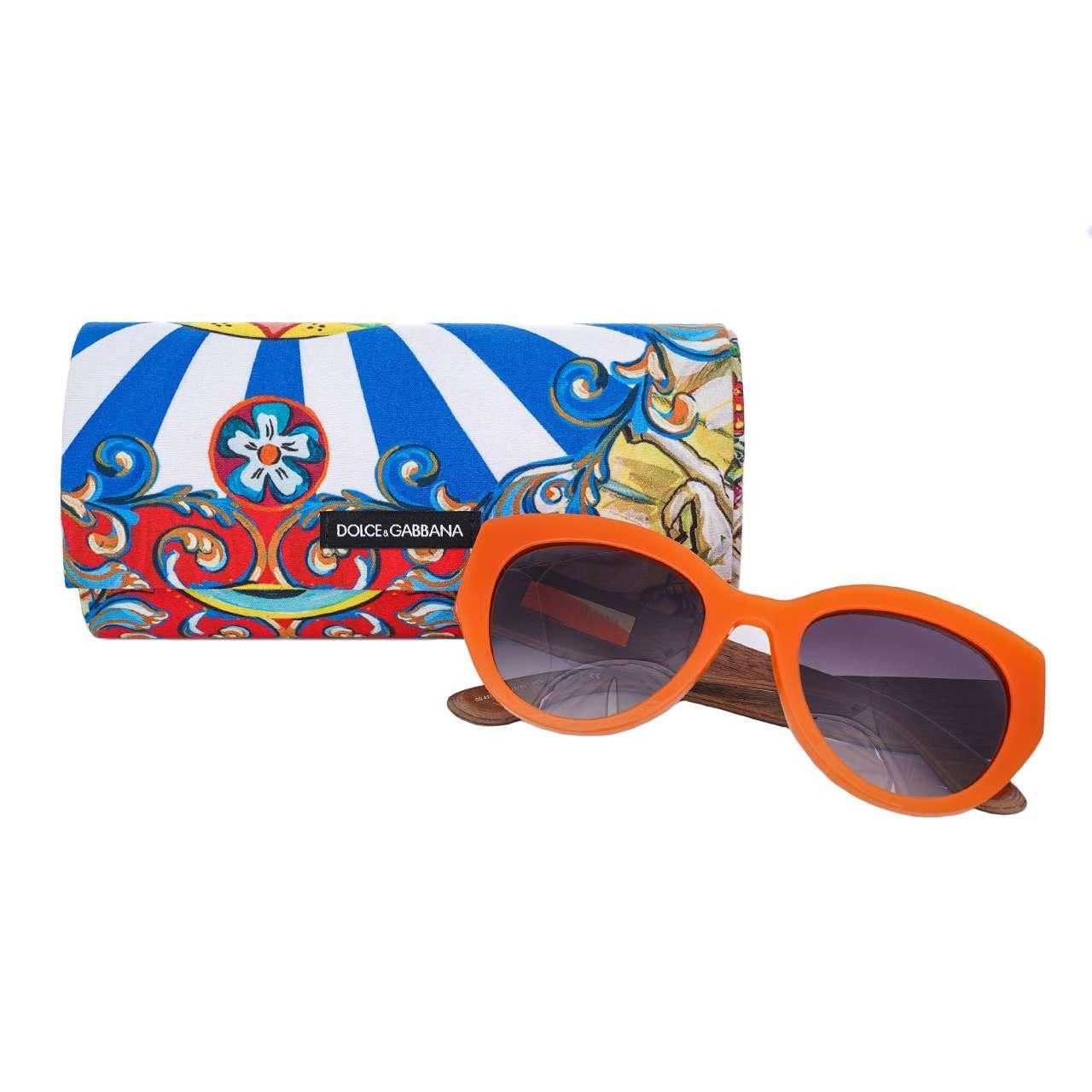Dolce & Gabbana - Cat Eye Carretto Sunglasses DG 4278 Wood Orange Blue For Sale 2