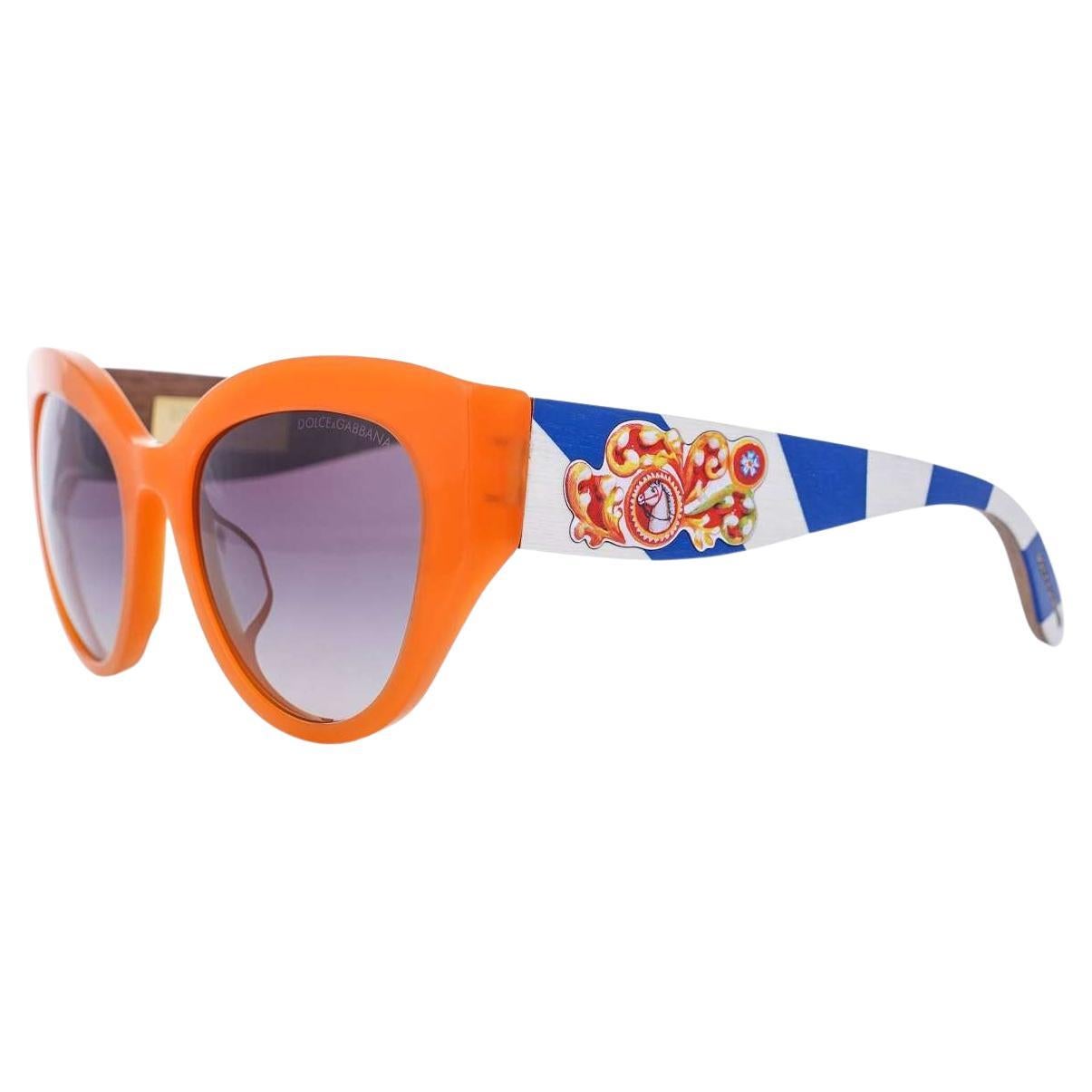 Dolce & Gabbana - Cat Eye Carretto Sunglasses DG 4278 Wood Orange Blue For Sale