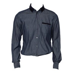 Dolce 
Gabbana Chambray Cotton Knit Collar Detail Gold Label Shirt L