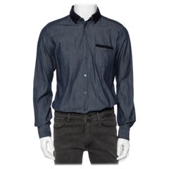Dolce 
Gabbana Chambray Cotton Knit Collar Detail Gold Label Shirt L