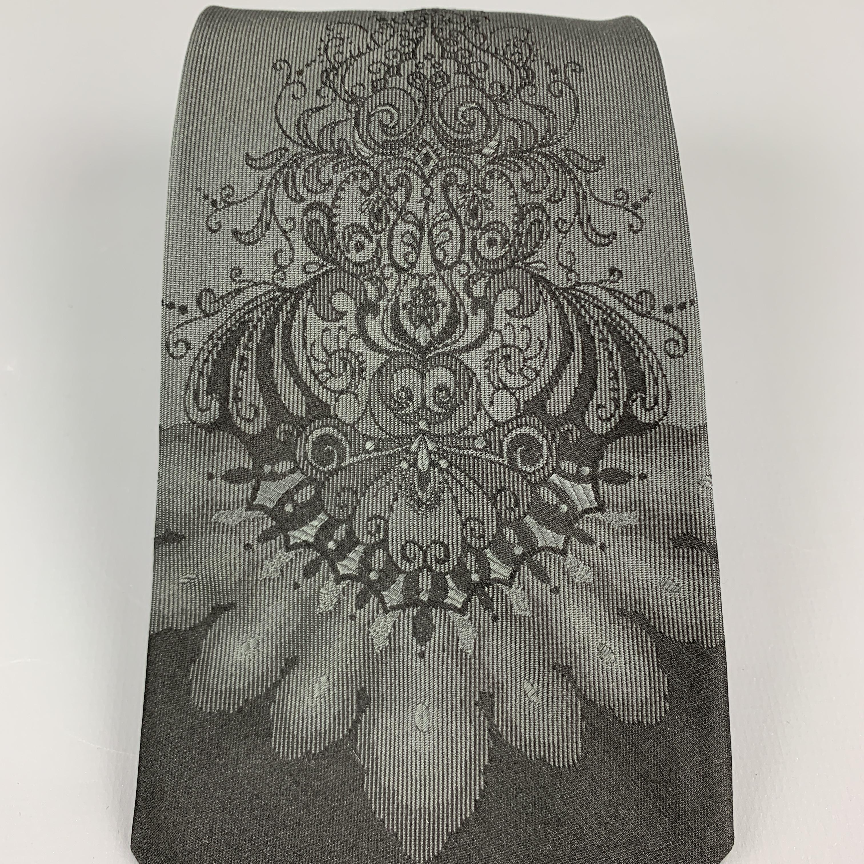 Black DOLCE & GABBANA Charcoal Abstract Paisley Print Silk Tie