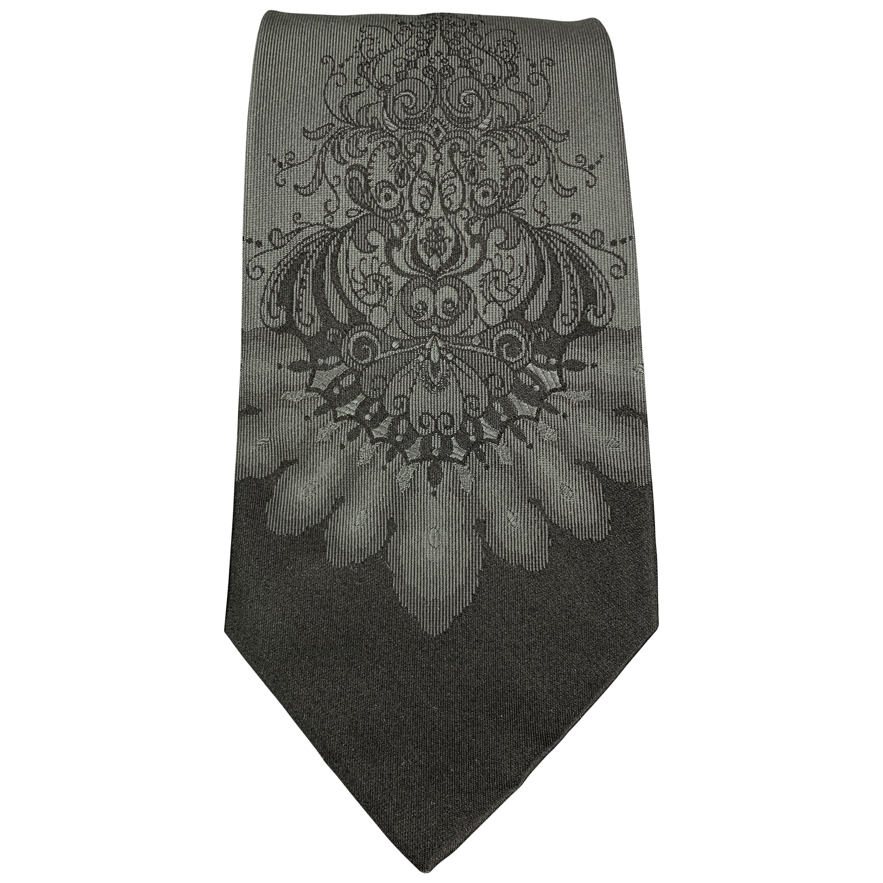 DOLCE & GABBANA Charcoal Abstract Paisley Print Silk Tie