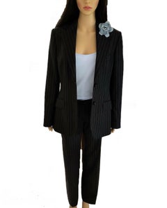 Dolce & Gabbana Charcoal Black & Sky Blue Pinstripe Jacket Pant Suit IT 40/ US 4