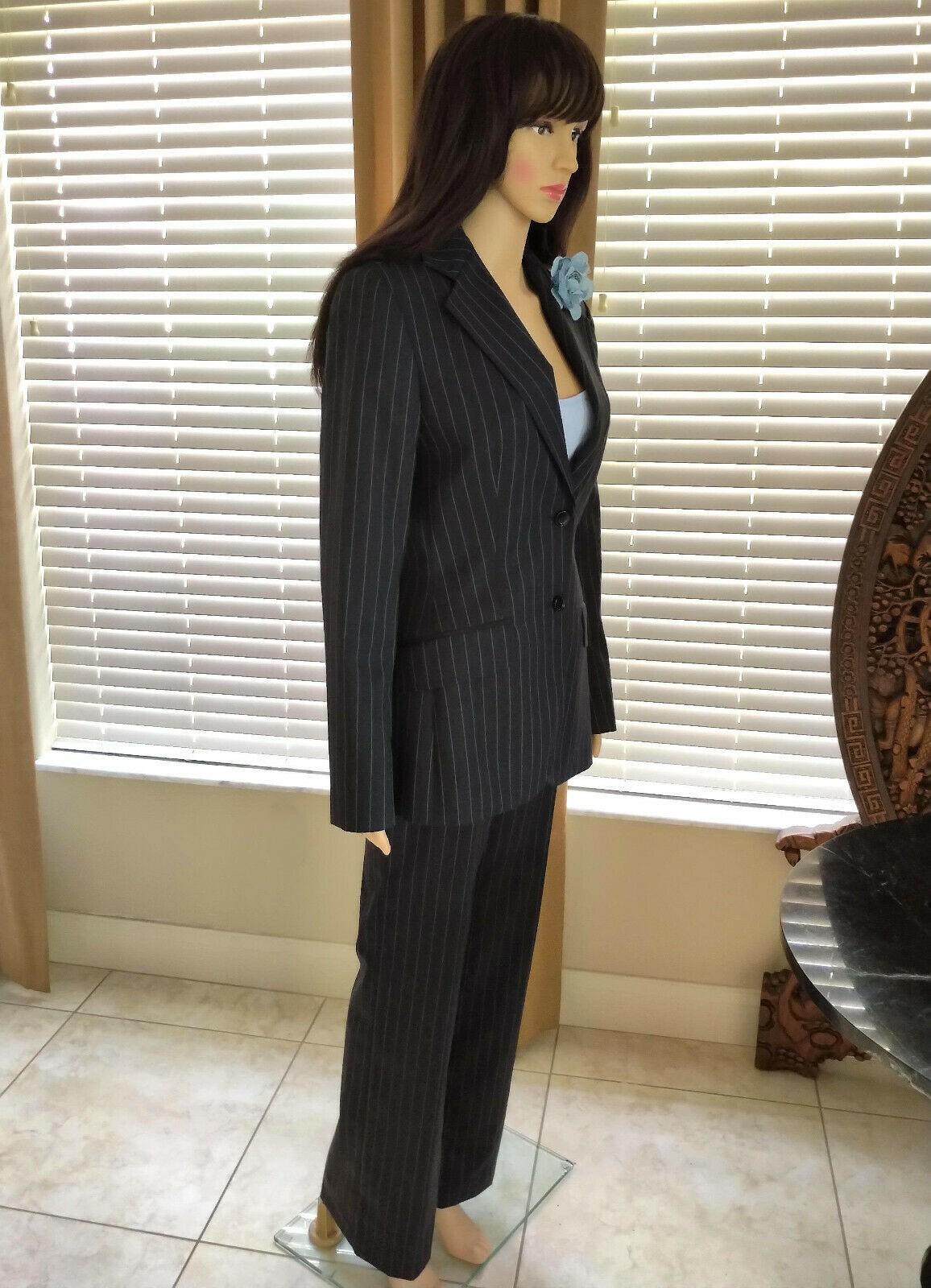 Dolce & Gabbana Charcoal Black & Sky Blue Pinstripe Jacket Pant Suit IT 40/ US 4 In Excellent Condition For Sale In Ormond Beach, FL