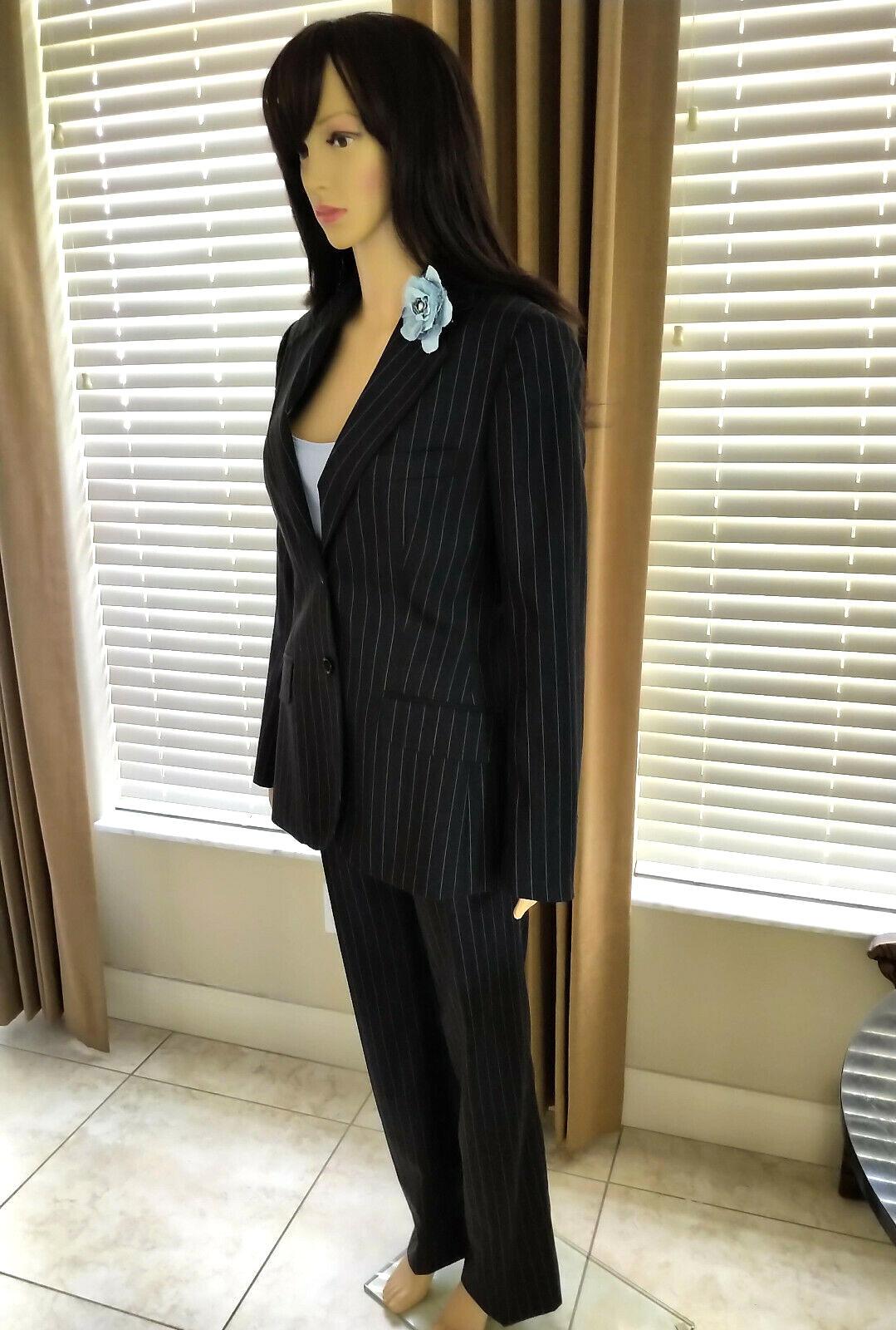 Dolce & Gabbana Charcoal Black & Sky Blue Pinstripe Jacket Pant Suit IT 40/ US 4 For Sale 3