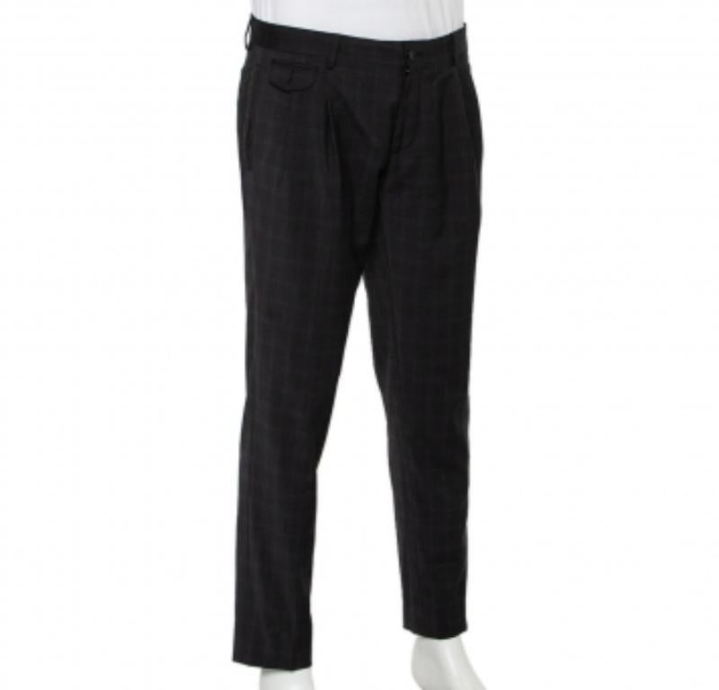 Black Dolce & Gabbana Charcoal Grey Checkered Wool Tapered Leg Pants L For Sale