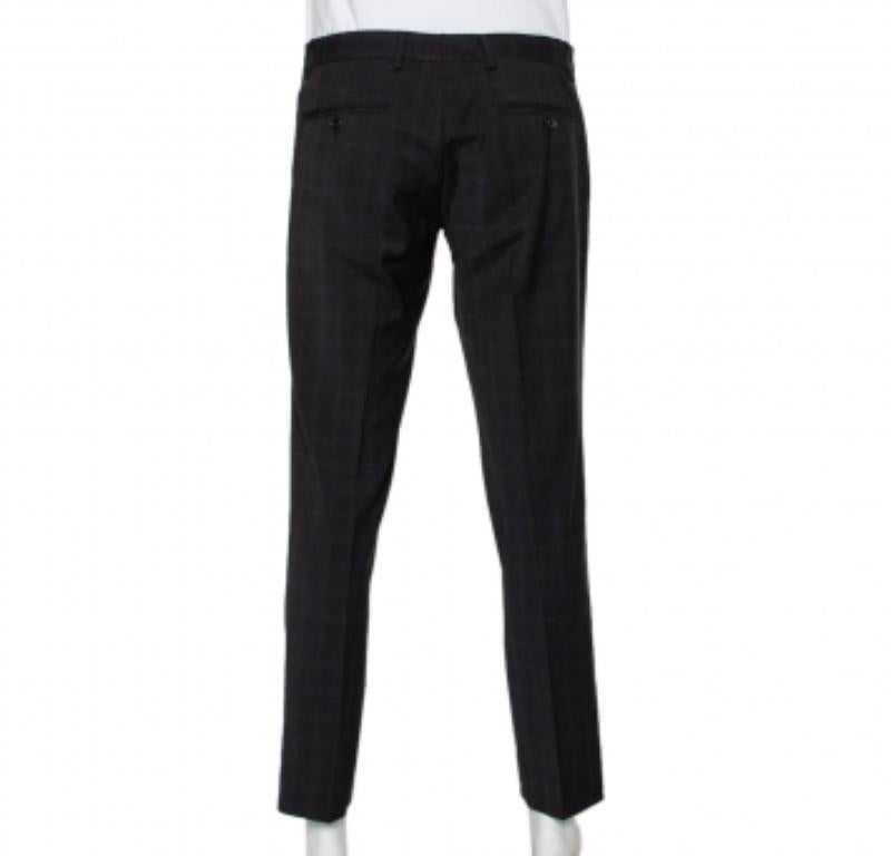 Dolce & Gabbana Charcoal Grey Checkered Wool Tapered Leg Pants L In Good Condition For Sale In Dubai, Al Qouz 2