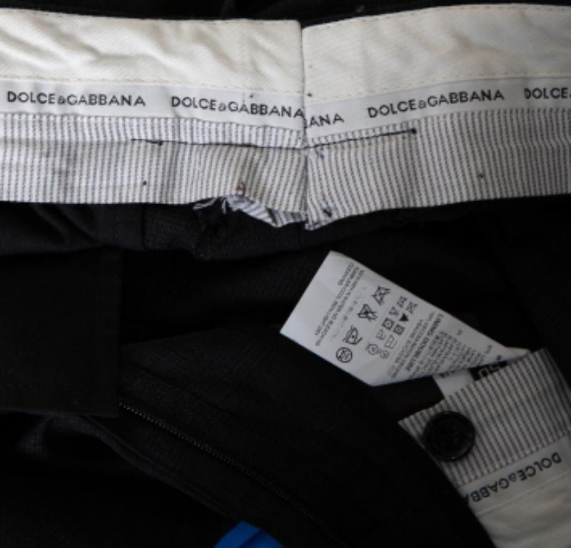 Men's Dolce & Gabbana Charcoal Grey Checkered Wool Tapered Leg Pants L For Sale
