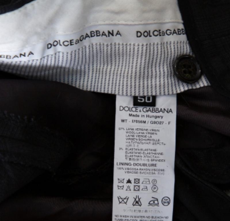 Dolce & Gabbana Charcoal Grey Checkered Wool Tapered Leg Pants L For Sale 1