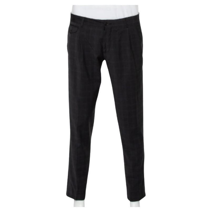 Dolce & Gabbana Charcoal Grey Checkered Wool Tapered Leg Pants L For Sale