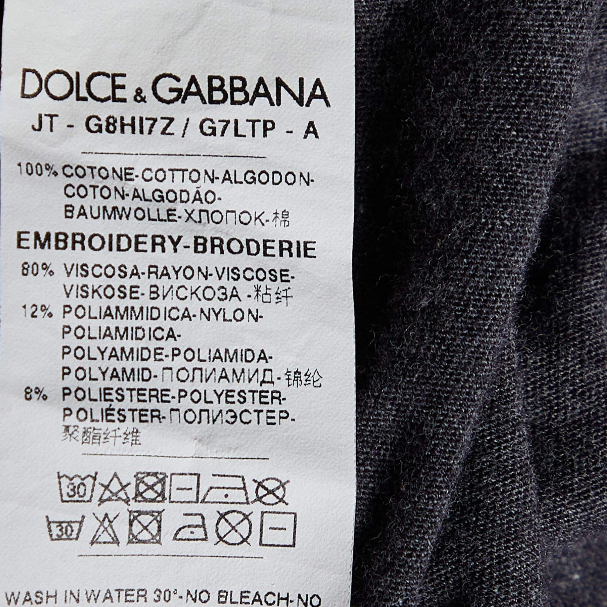 Dolce & Gabbana Charcoal Grey Cotton Knit Devil Motif T-Shirt 5XL In Good Condition For Sale In Dubai, Al Qouz 2