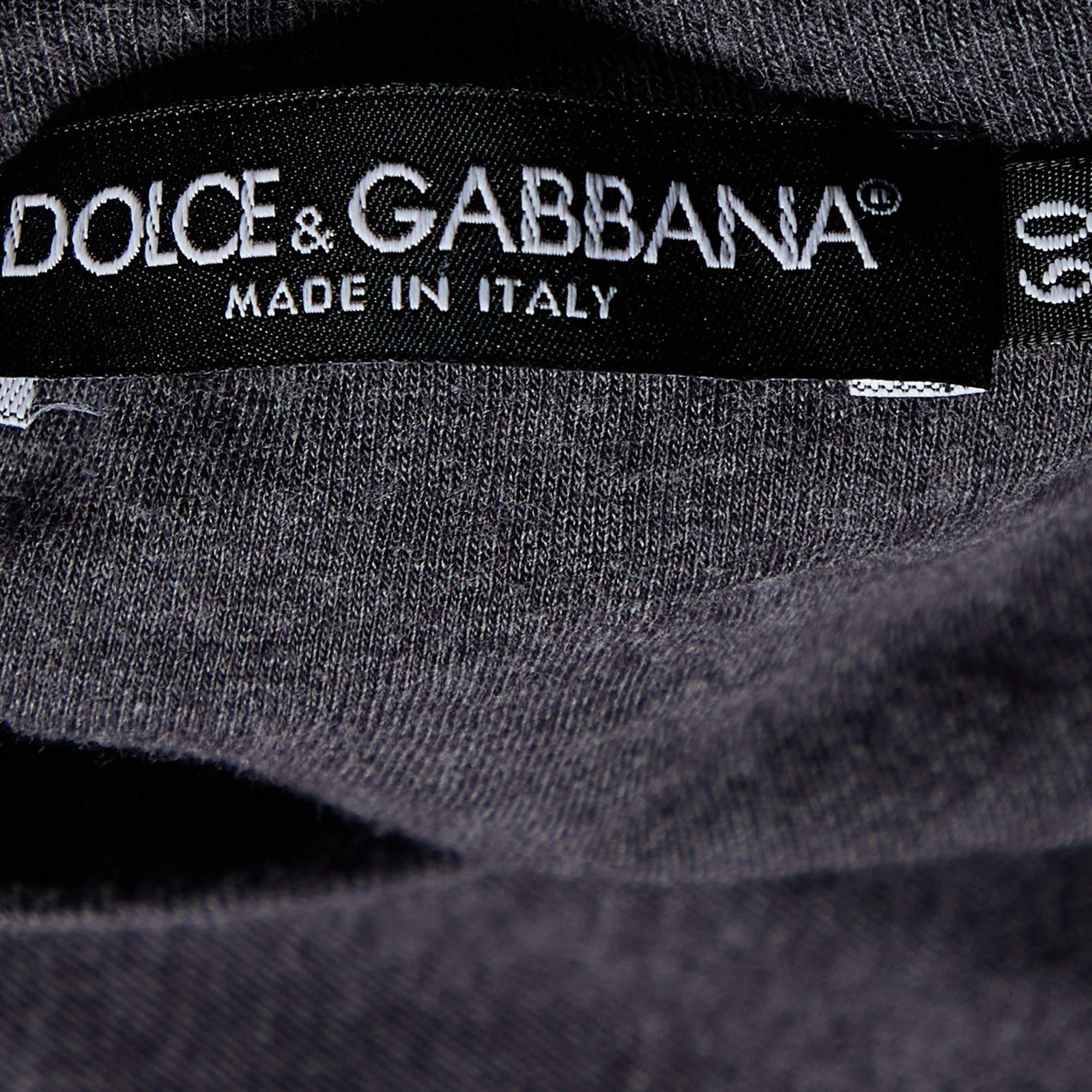 Dolce & Gabbana Charcoal Grey Cotton Knit Devil Motif T-Shirt 5XL For Sale 1