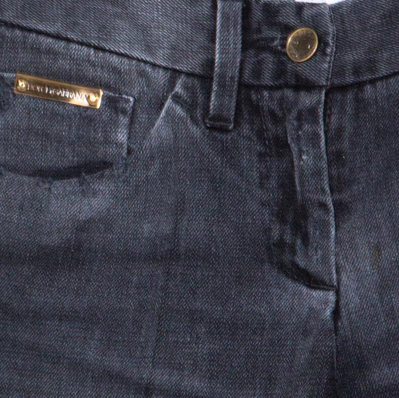 Black Dolce & Gabbana Charcoal Grey Faded Denim Distressed Straight Fit Jeans XS