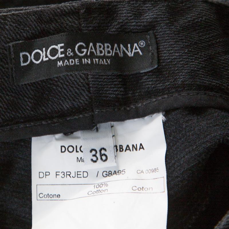 Dolce & Gabbana Charcoal Grey Faded Denim Distressed Straight Fit Jeans XS In Good Condition In Dubai, Al Qouz 2