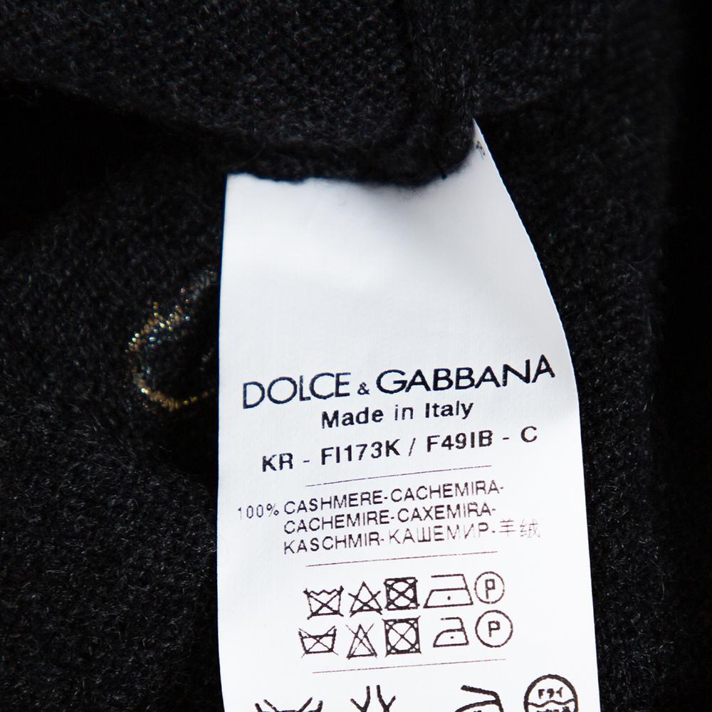 Dolce & Gabbana Charcoal Grey Key Embroidered Cashmere Sweater L In Excellent Condition In Dubai, Al Qouz 2