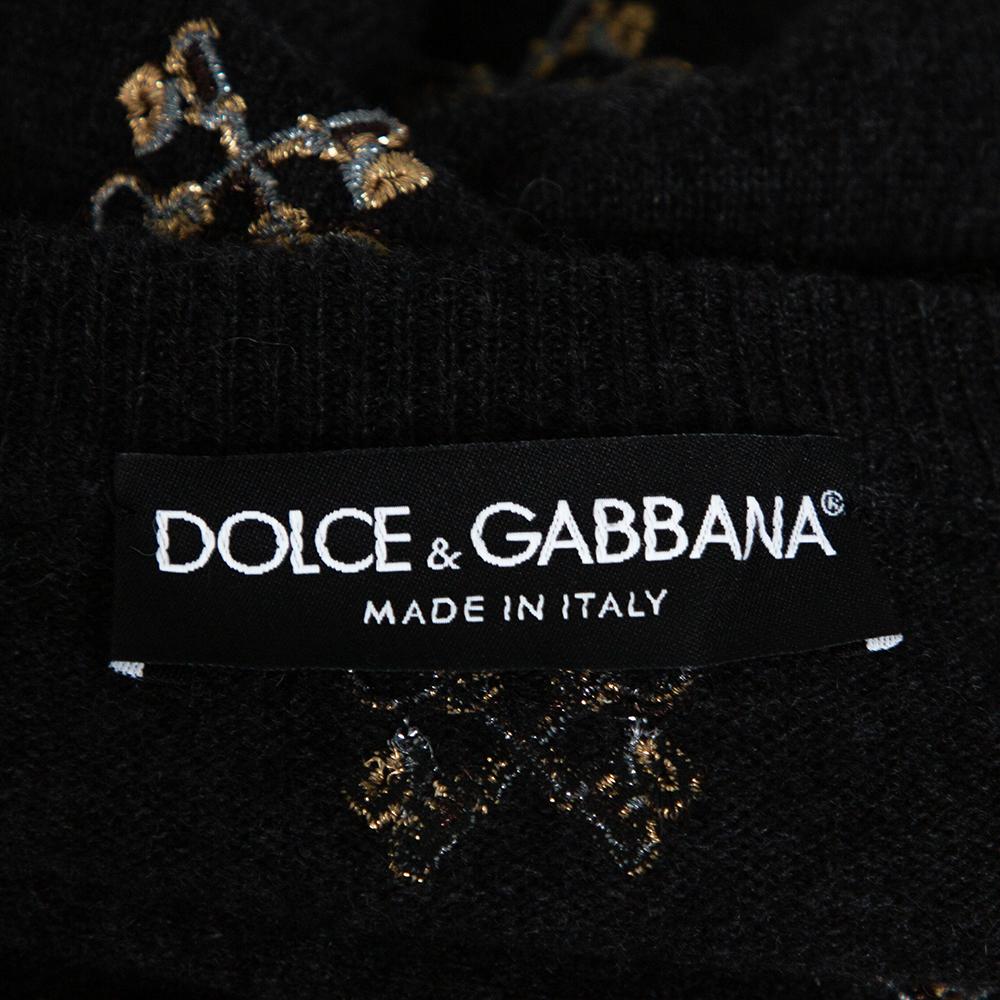 Women's Dolce & Gabbana Charcoal Grey Key Embroidered Cashmere Sweater L