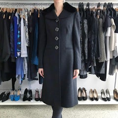 Dolce & Gabbana Charcoal Grey Mink Collar Wool Coat with Jewel Buttons - S