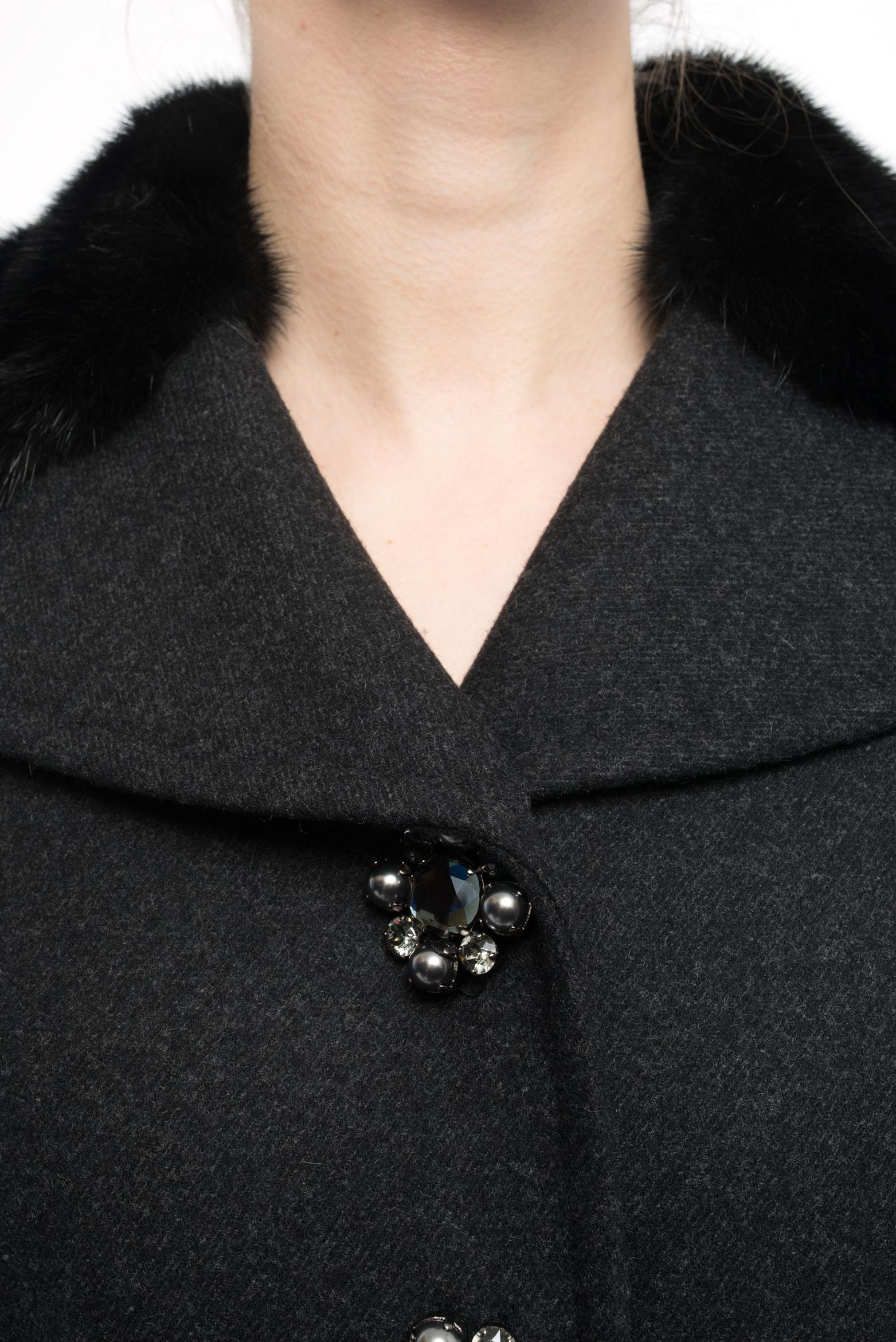 Dolce & Gabbana Charcoal Grey Mink Collar Wool Coat with Jewel Buttons - S 1