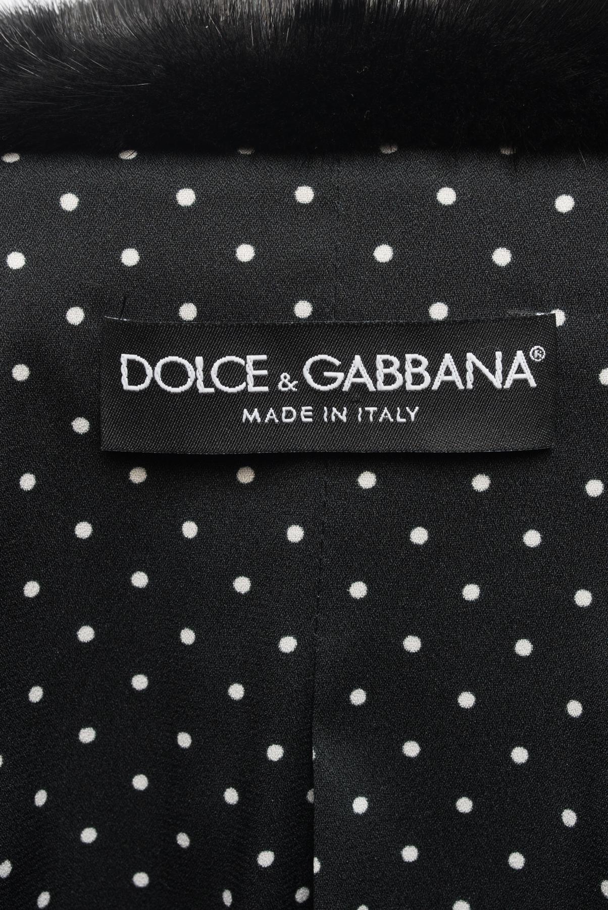 Dolce & Gabbana Charcoal Grey Mink Collar Wool Coat with Jewel Buttons - S 3
