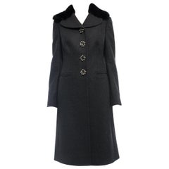 Dolce & Gabbana Charcoal Grey Mink Collar Wool Coat with Jewel Buttons - S