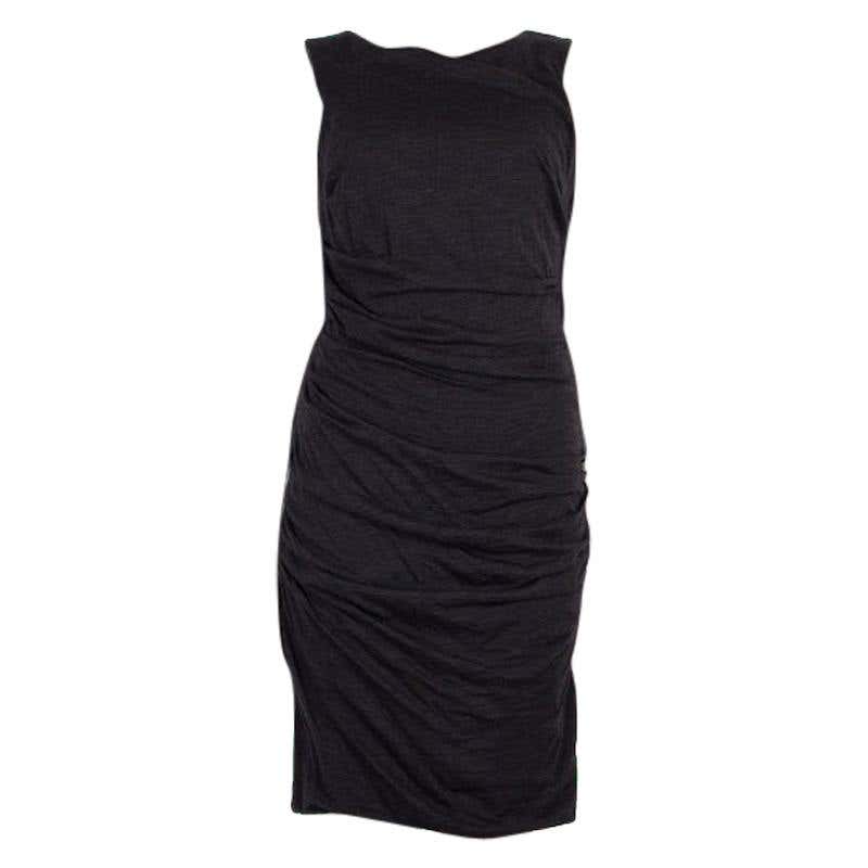 DOLCE and GABBANA charcoal grey wool DRAPED Sleeveless Dress 44 For ...