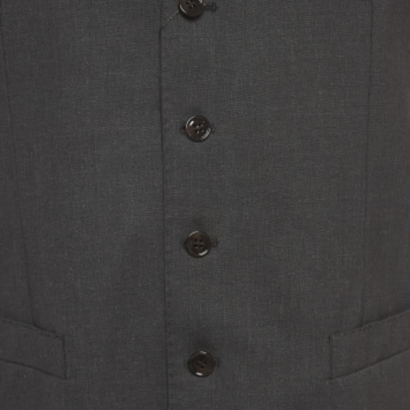 Men's Dolce & Gabbana Charcoal Grey Wool Tailored Waistcoat M For Sale