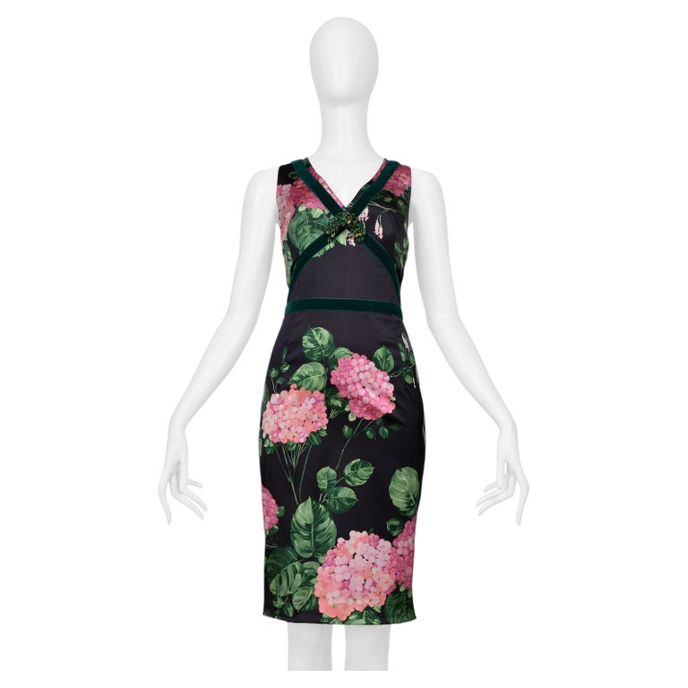 emerald green and pink dress Dolce Gabbana Charcoal Satin With Floral Print And Brooch For Sale at 1stDibs Norma Kamali Long Sleeve emily adams bode aujla Evening gown Do Not Bleach Color:Calypso Coral