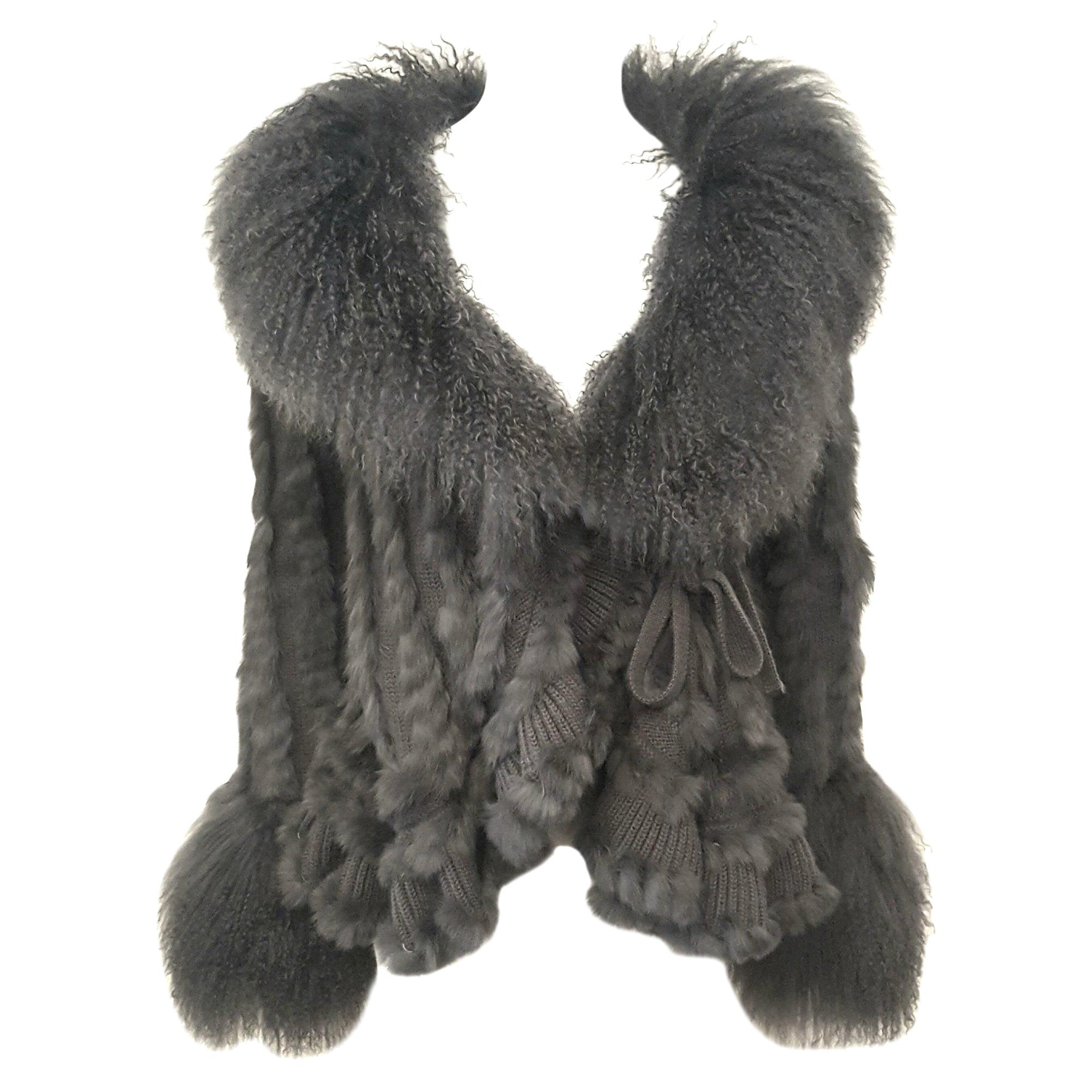 Dolce & Gabbana Charcoal Virgin Wool & Tibetan Lamb Fur Jacket 46 EU For Sale