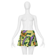 Dolce & Gabbana Chartreuse Floral Print Super Mini Skirt With Jewel Buttons