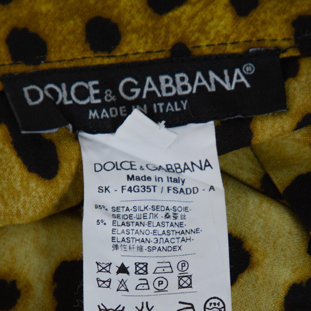 Women's Dolce & Gabbana Chartreuse Leopard Print Silk Draped Midi Skirt L