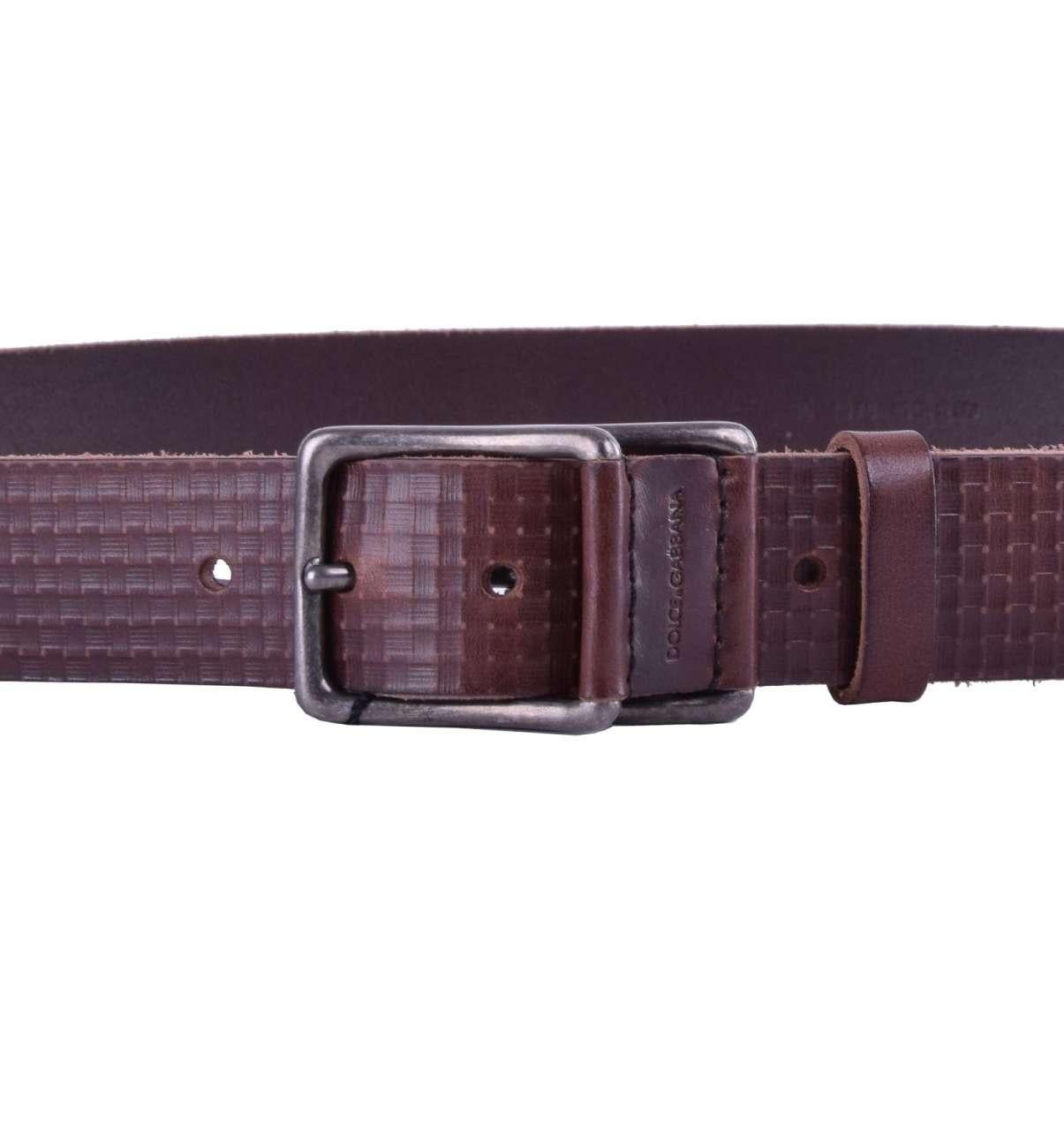 Dolce & Gabbana - Check Print Leather Belt Brown 110 / Men In Excellent Condition For Sale In Erkrath, DE
