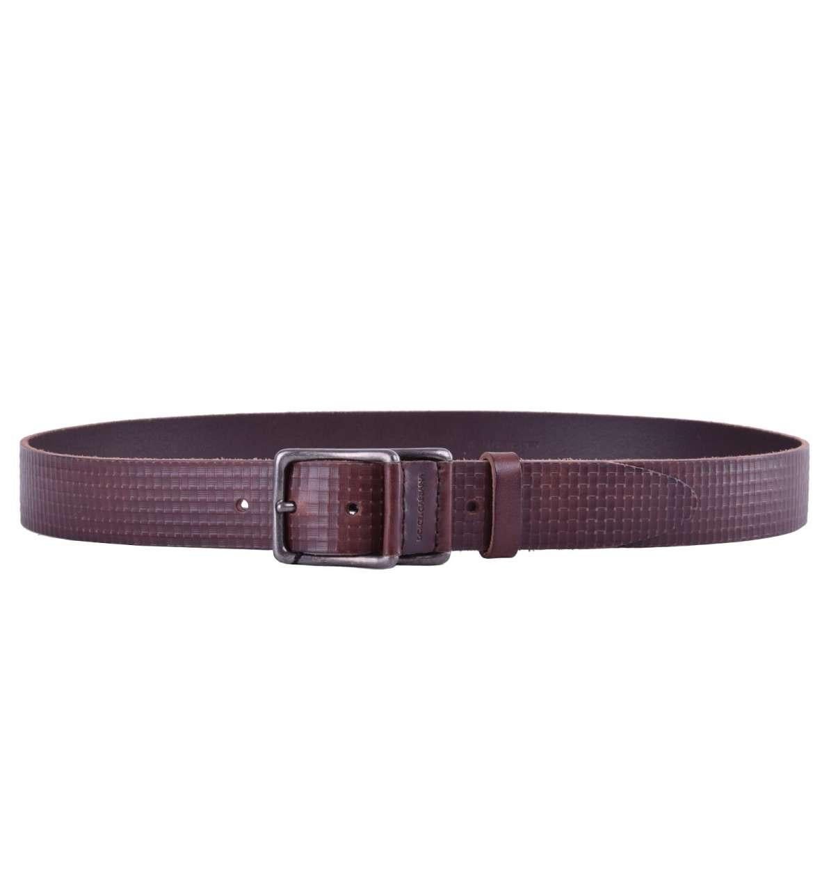 Men's Dolce & Gabbana - Check Print Leather Belt Brown 110 / Men For Sale