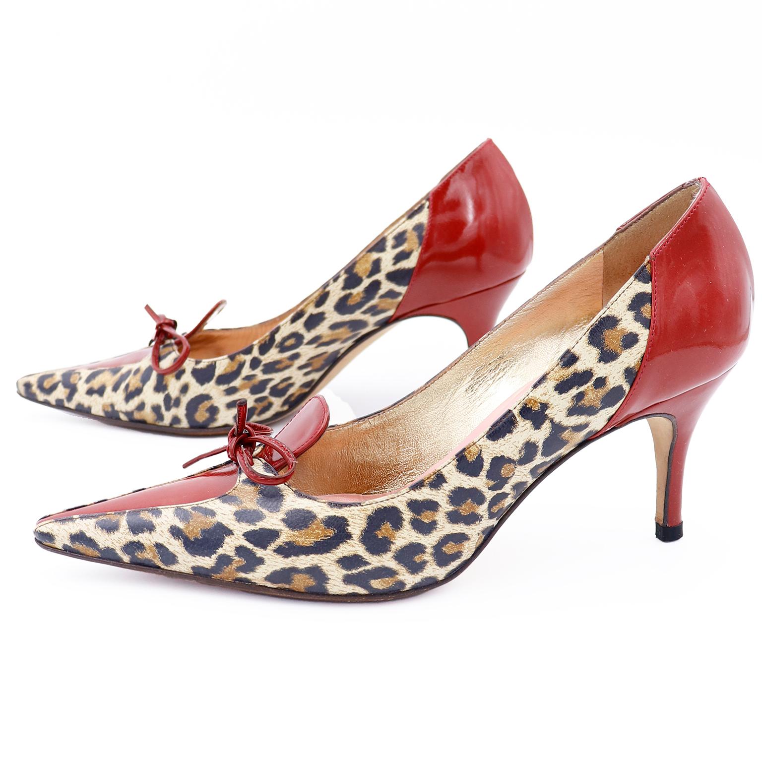 Dolce & Gabbana Gepard Leopard Druck Schuhe W Rot Leder Trim im Angebot 1