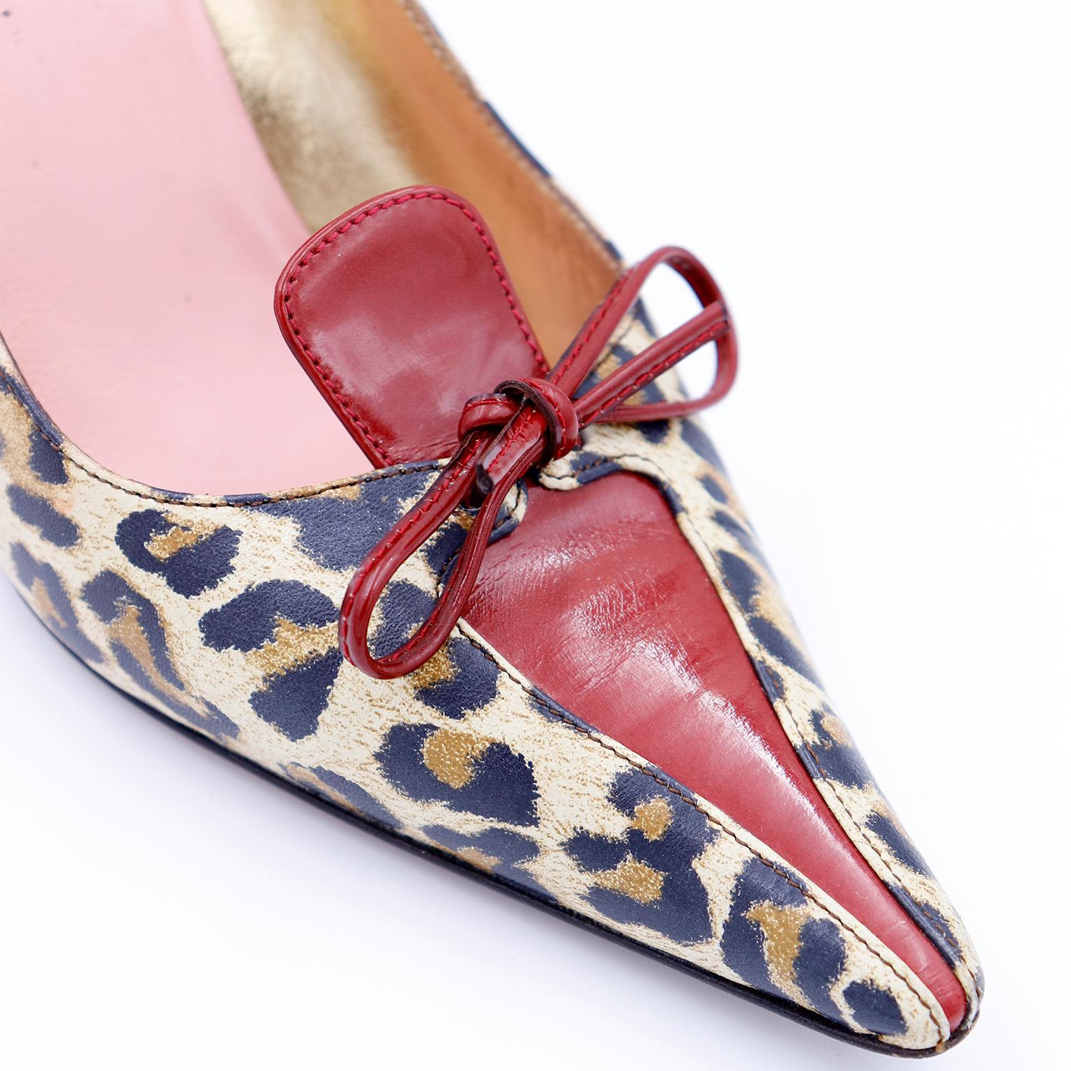 Dolce & Gabbana Gepard Leopard Druck Schuhe W Rot Leder Trim im Angebot 3