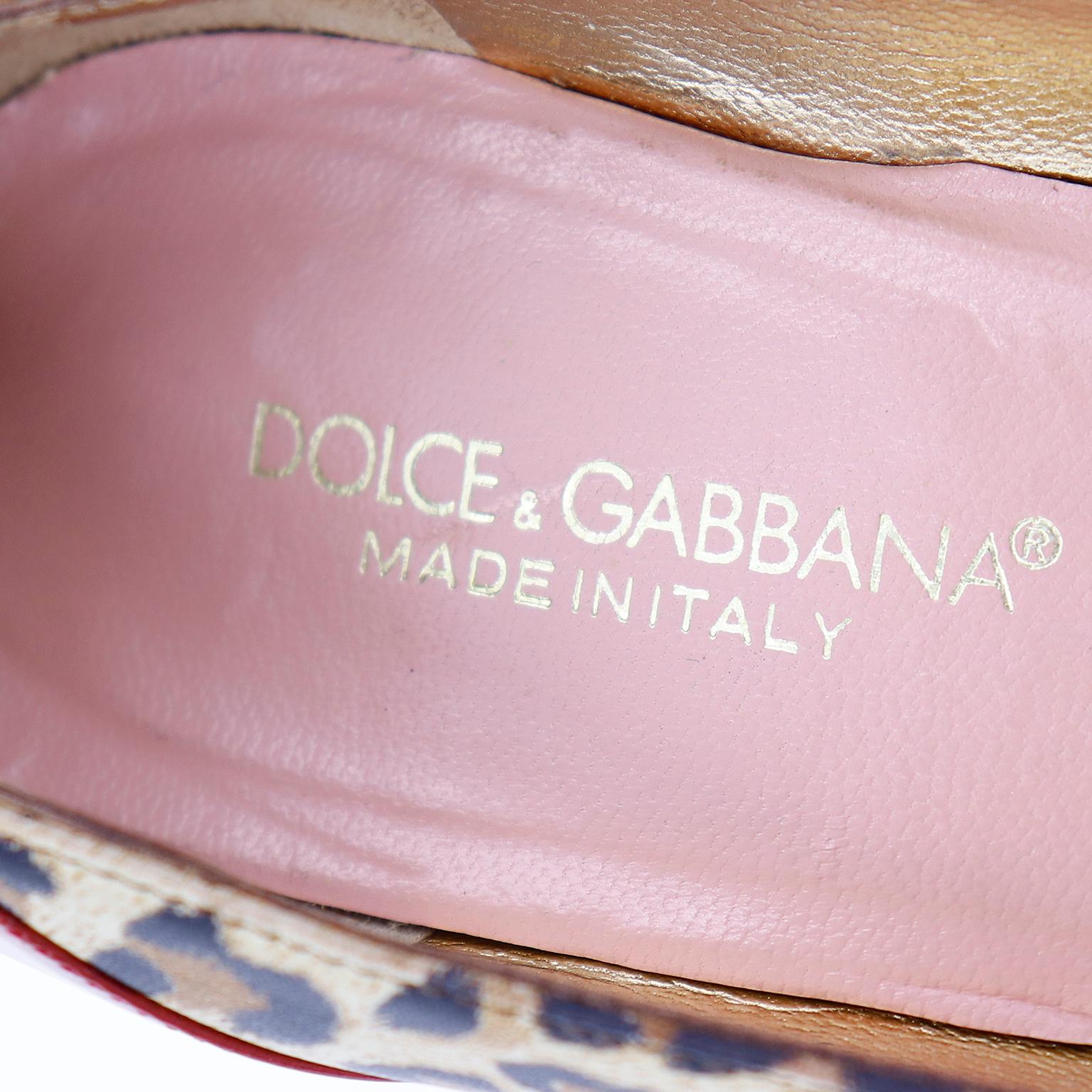 Dolce & Gabbana Gepard Leopard Druck Schuhe W Rot Leder Trim im Angebot 4